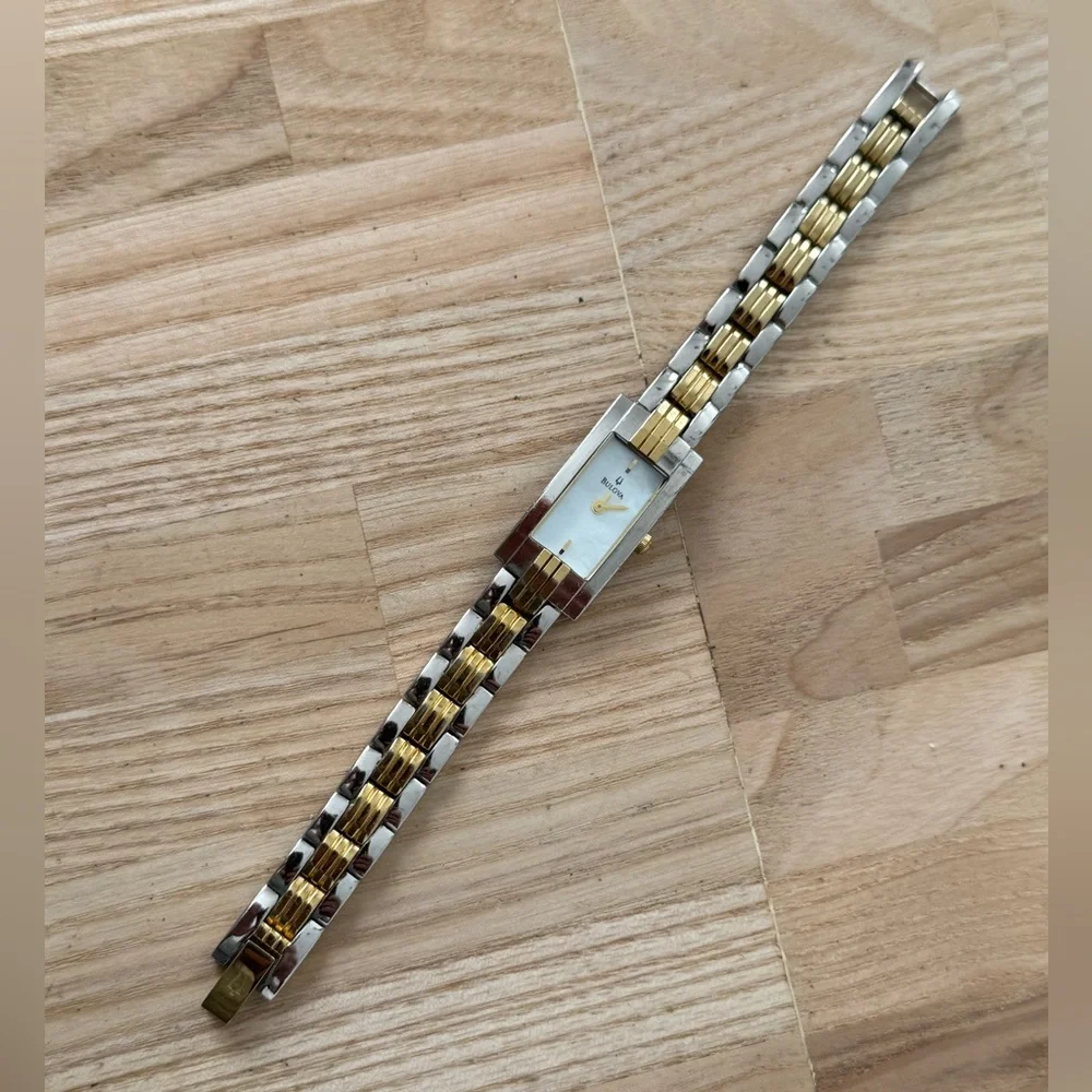 Bulova Luxury Ladies Watch Pearl Dial Two-Tone Stainless Bracelet New Battery